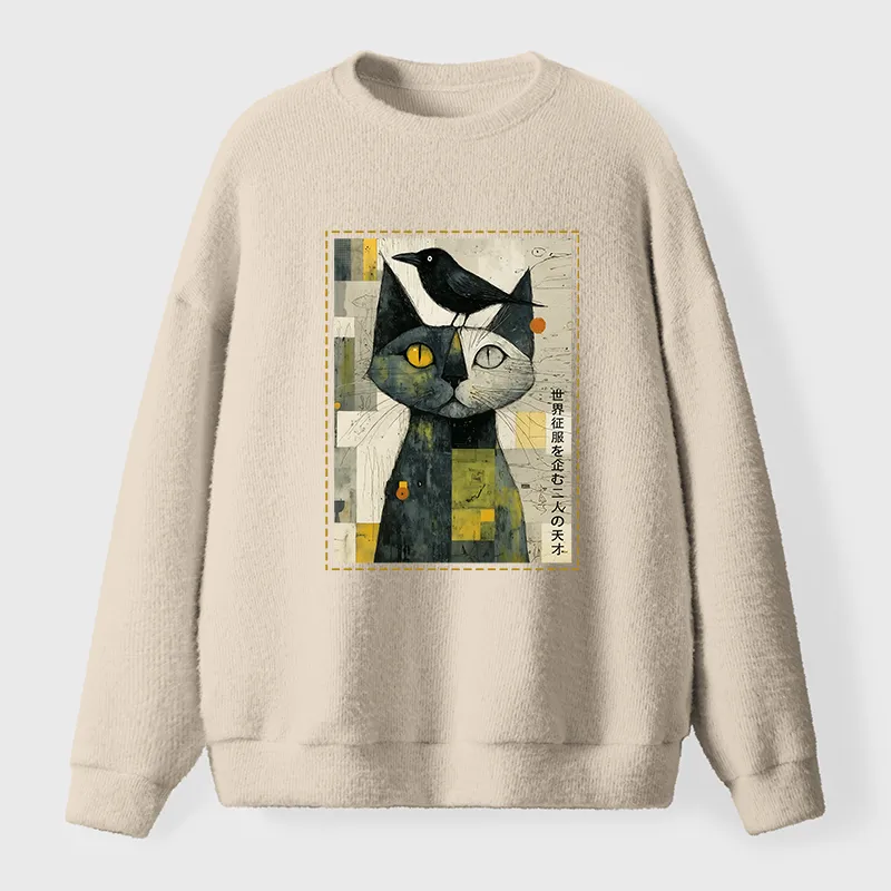 Tokyo-Tiger The Cat And The Crow Are Planning To Rule The World Fuzzy Sweatshirt