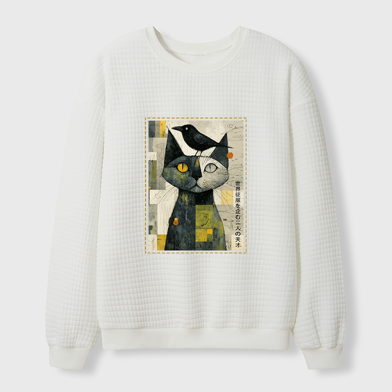 Tokyo-Tiger The Cat And The Crow Are Planning To Rule The World Waffle Sweatshirt