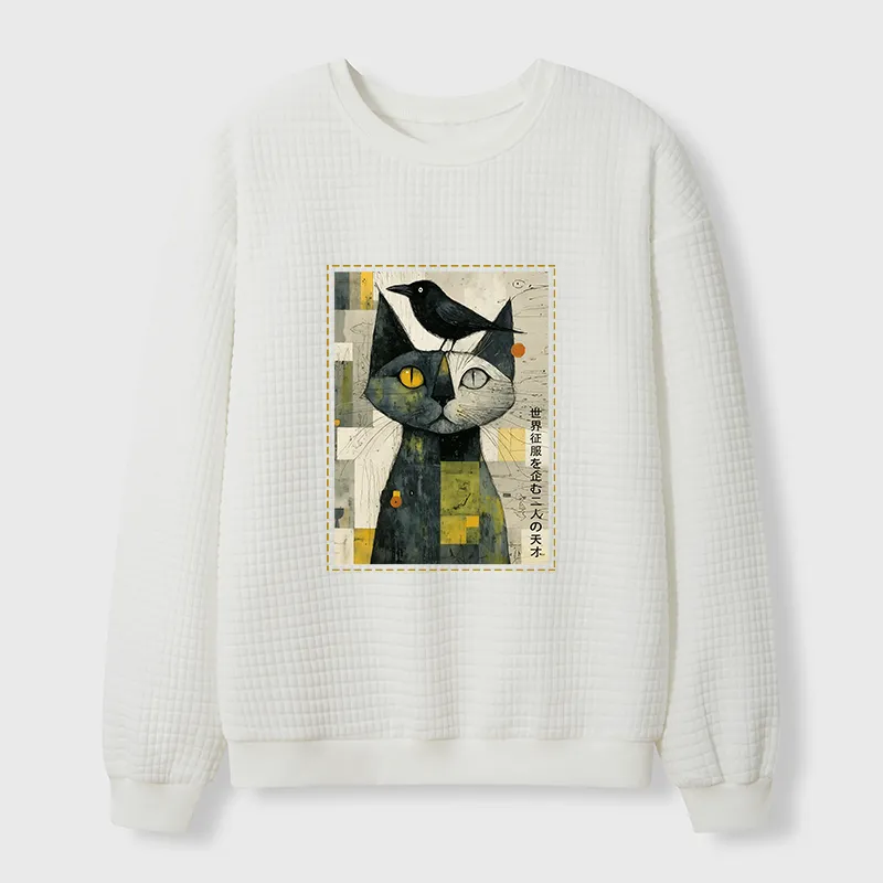 Tokyo-Tiger The Cat And The Crow Are Planning To Rule The World Waffle Sweatshirt