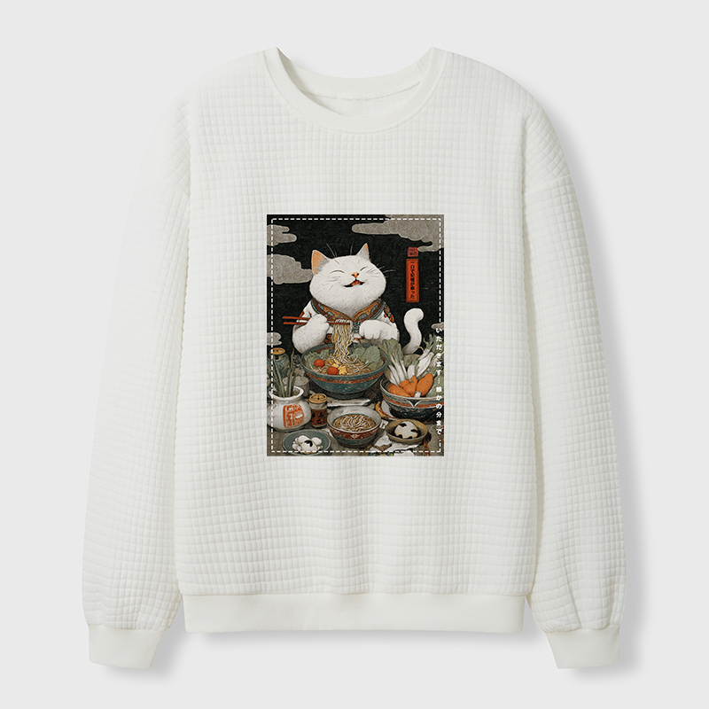 Tokyo-Tiger The Ramen-Loving Cat Waffle Sweatshirt