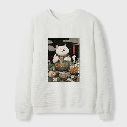 Tokyo-Tiger The Ramen-Loving Cat Waffle Sweatshirt