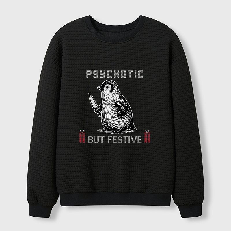 Tokyo-Tiger Overstimulated but Festive Christmas Waffle Sweatshirt