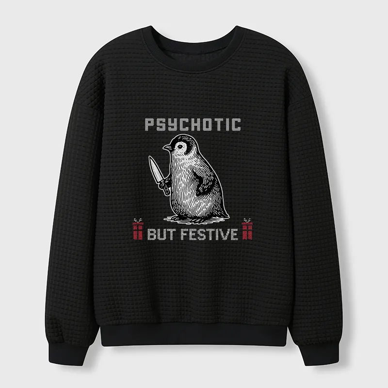 Tokyo-Tiger Overstimulated but Festive Christmas Waffle Sweatshirt