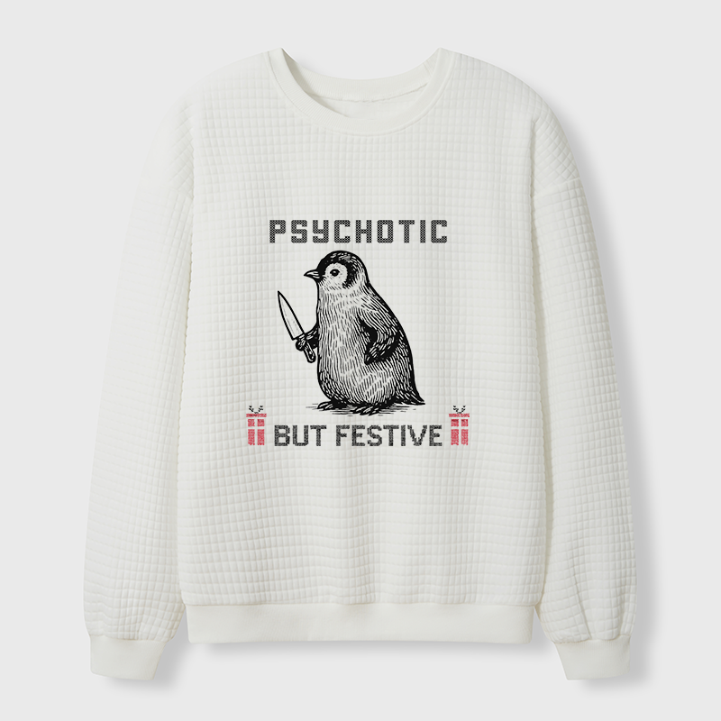 Tokyo-Tiger Overstimulated but Festive Christmas Waffle Sweatshirt