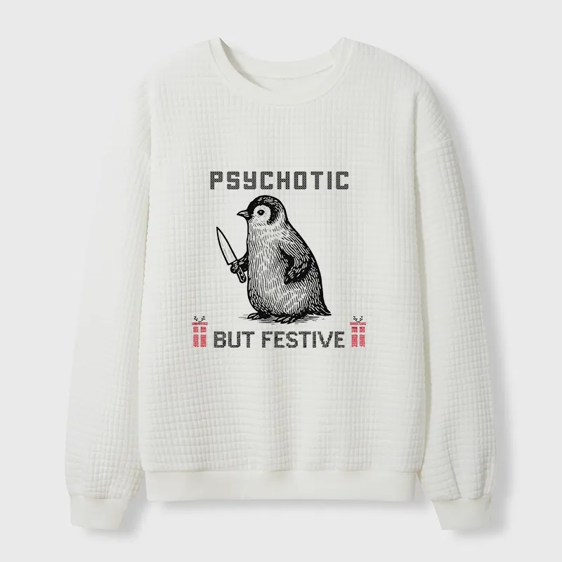 Tokyo-Tiger Overstimulated but Festive Christmas Waffle Sweatshirt