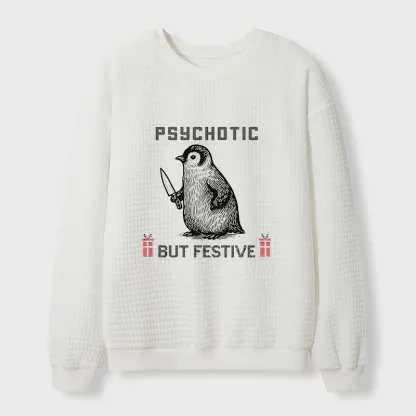 Tokyo-Tiger Overstimulated but Festive Christmas Waffle Sweatshirt