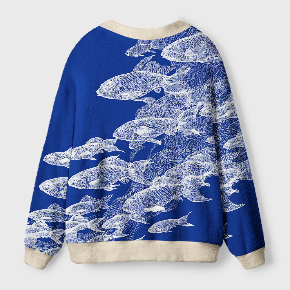 Tokyo-Tiger Blueprint Of The Sea Ugly Cardigan Sweater