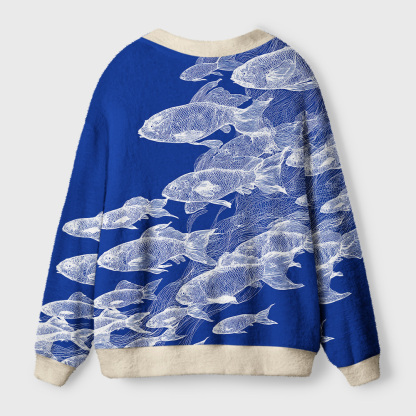 Tokyo-Tiger Blueprint Of The Sea Ugly Cardigan Sweater