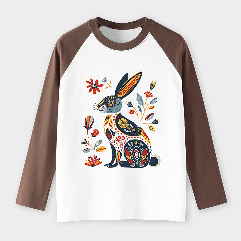 Tokyo-Tiger Folk Hare Bloom Raglan Long Sleeve T-shirt