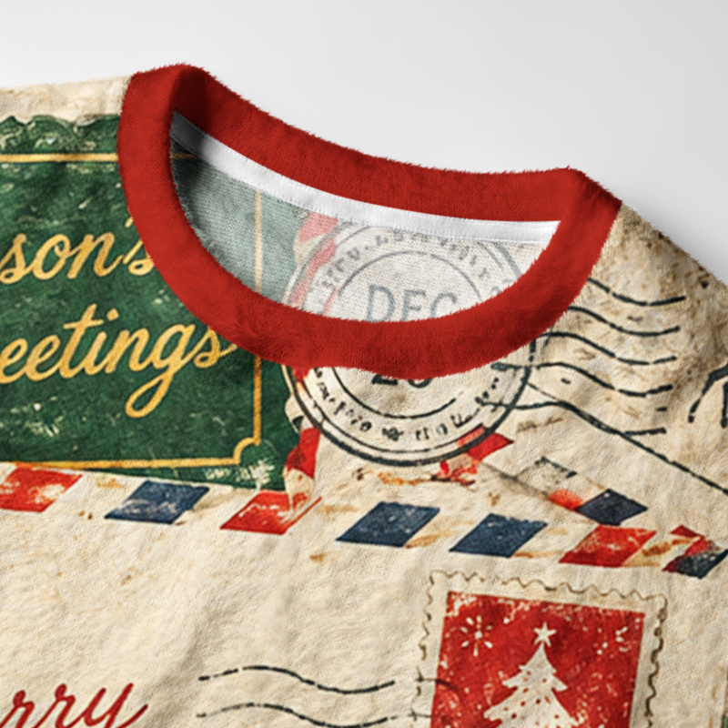 Tokyo-Tiger Retro Mail Greetings Fuzzy Christmas Ugly Sweatshirt