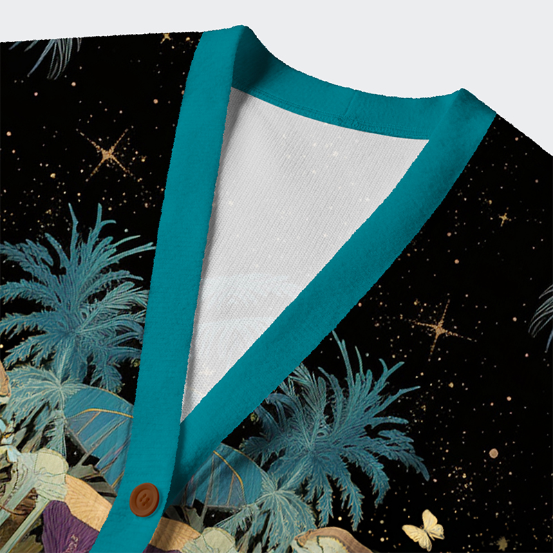 Tokyo-Tiger Midnight Flamingo Waltz Ugly Cardigan Sweater