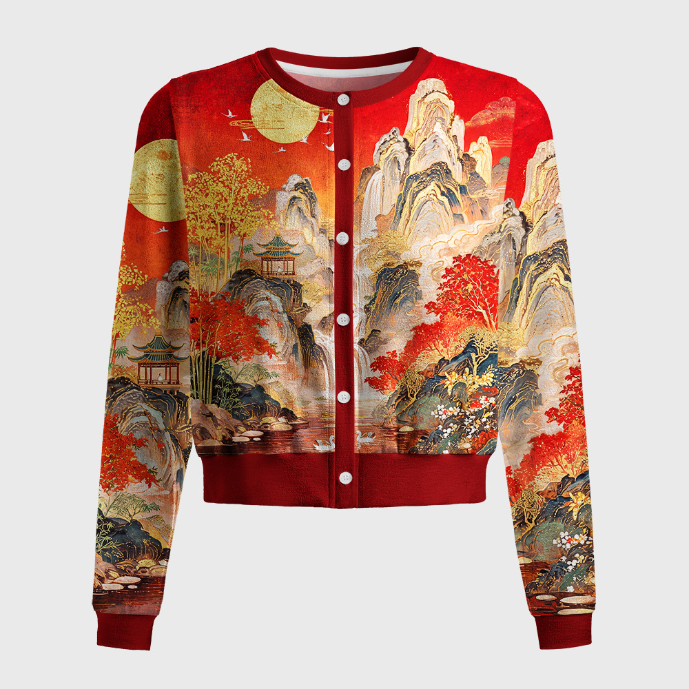 Tokyo-Tiger Gilded Autumn Peaks Women's Lightweight Cardigan