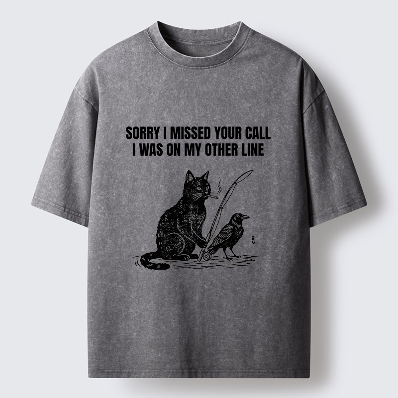 Tokyo-Tiger Funny Cat Fishing With Crow Meme Washed T-Shirt