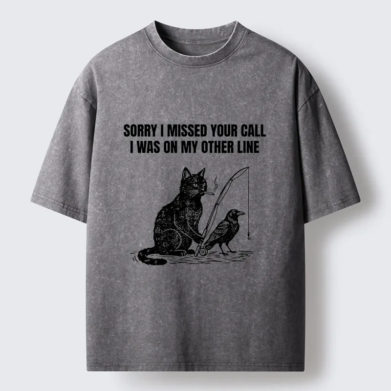 Tokyo-Tiger Funny Cat Fishing With Crow Meme Washed T-Shirt