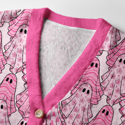 Tokyo-Tiger Pink Ghosts Ugly Cardigan Sweater