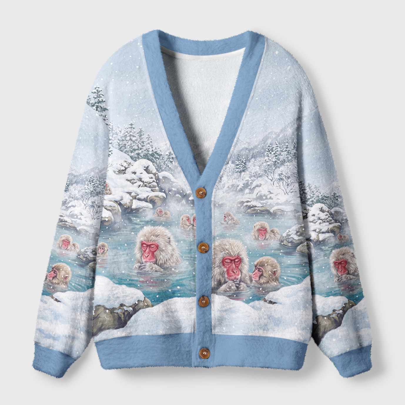 Tokyo-Tiger Winter Snow Monkey Hot Spring Ugly Cardigan Sweater