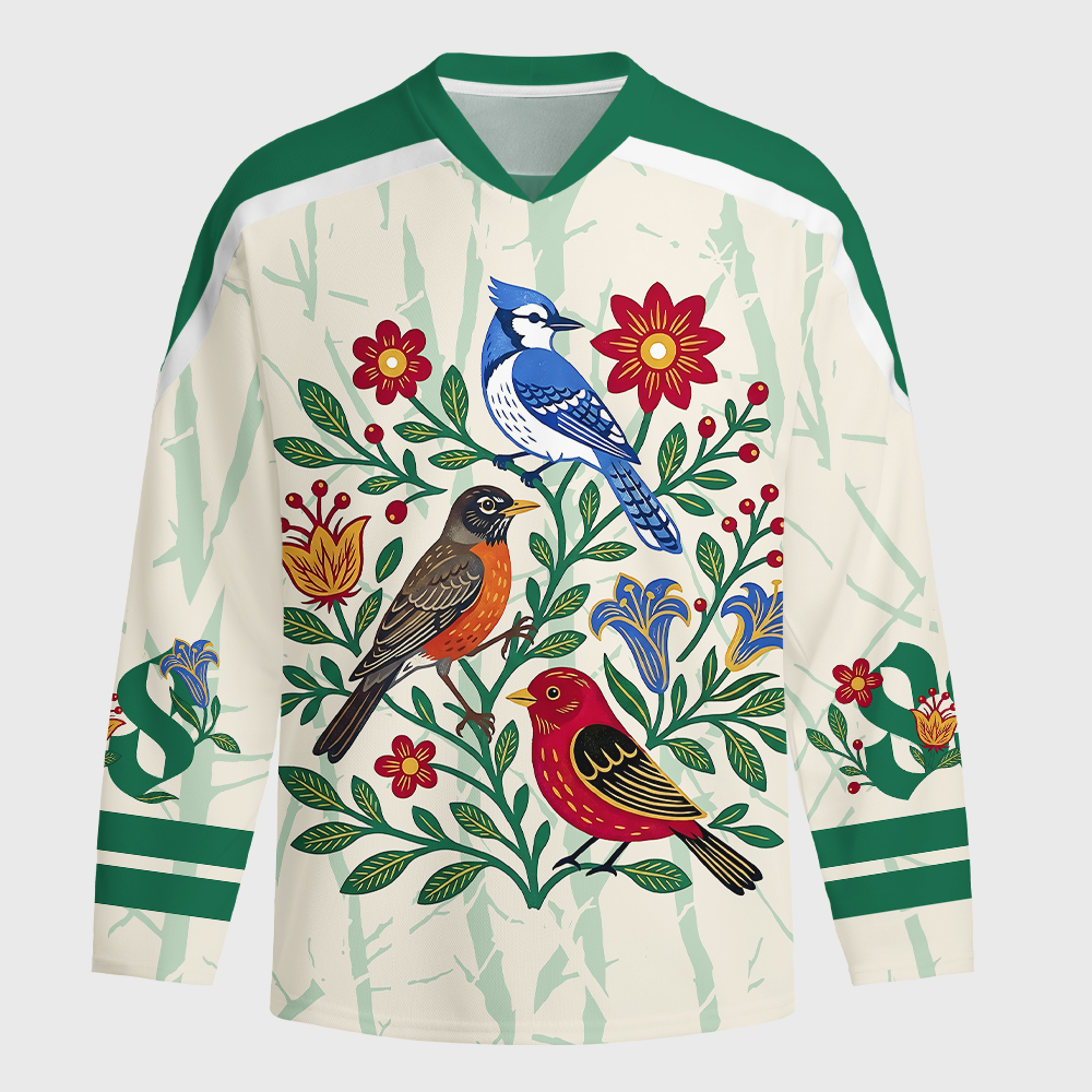 Tokyo-Tiger Floral Birdsong Long-Sleeve Hockey Jersey