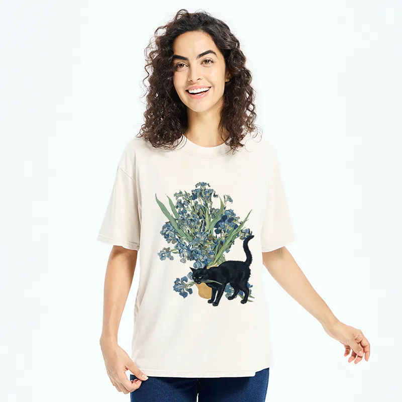 Tokyo-Tiger Black Cat And Orchid Washed T-Shirt