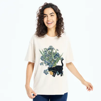 Tokyo-Tiger Black Cat And Orchid Washed T-Shirt