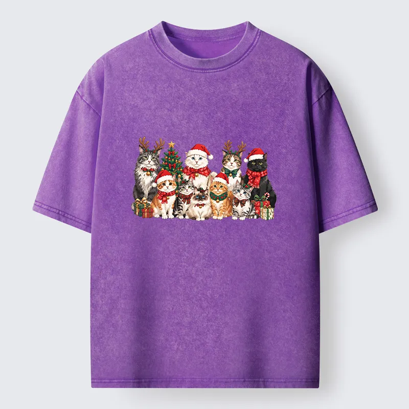 Tokyo-Tiger Christmas Cat Crew Washed T-Shirt