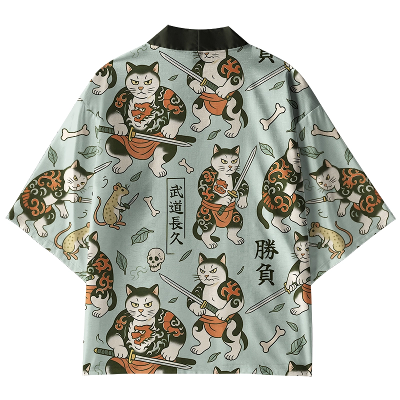 Tokyo-Tiger Bushido Cat Kimono Cardigan
