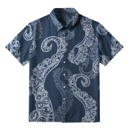Tokyo-Tiger Octopus Tentacles Japanese Button-up Shirt