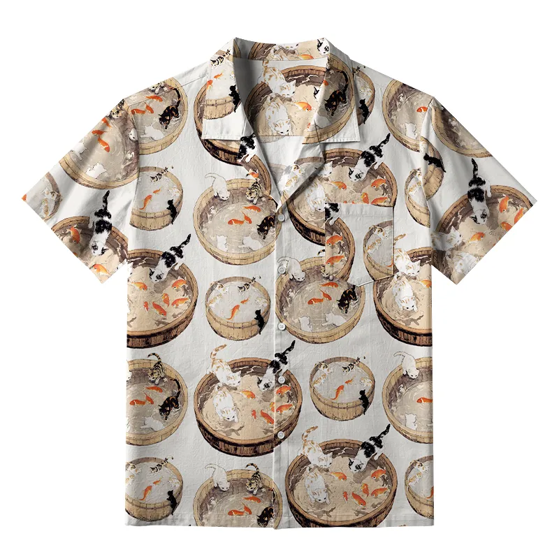Tokyo-Tiger Cat Teasing Fish Aloha Hawaiian Shirt