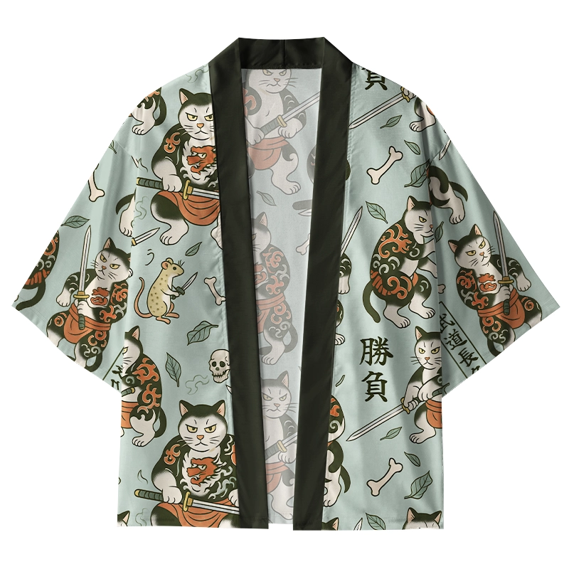 Tokyo-Tiger Bushido Cat Kimono Cardigan