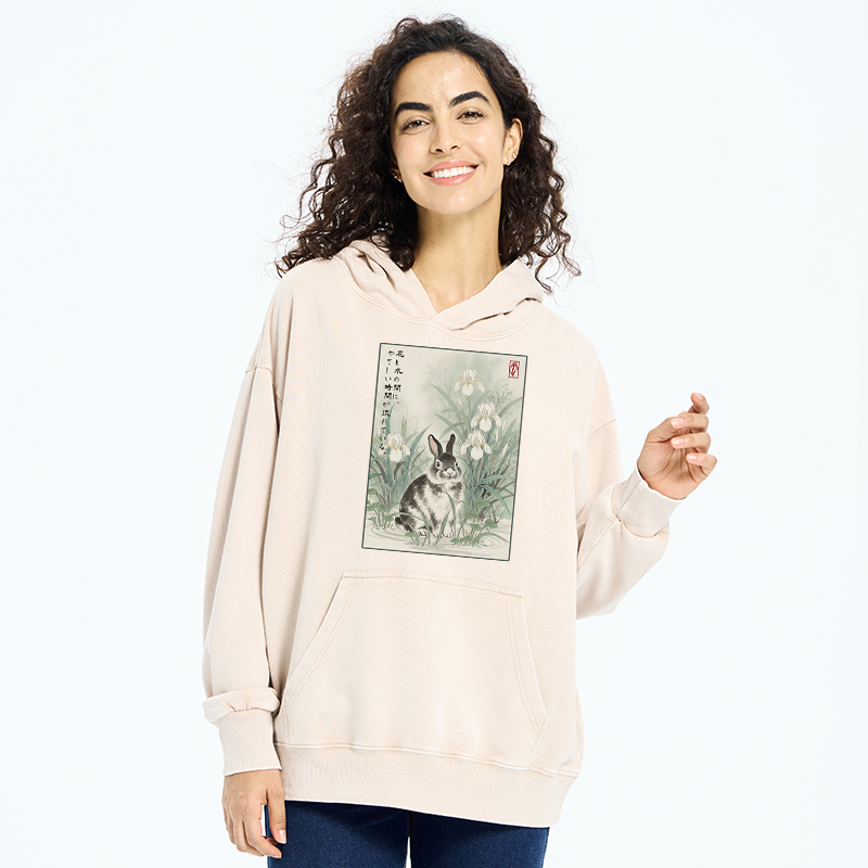 Tokyo-Tiger Little Rabbit Beneath the Blooming Irises Washed Hoodie