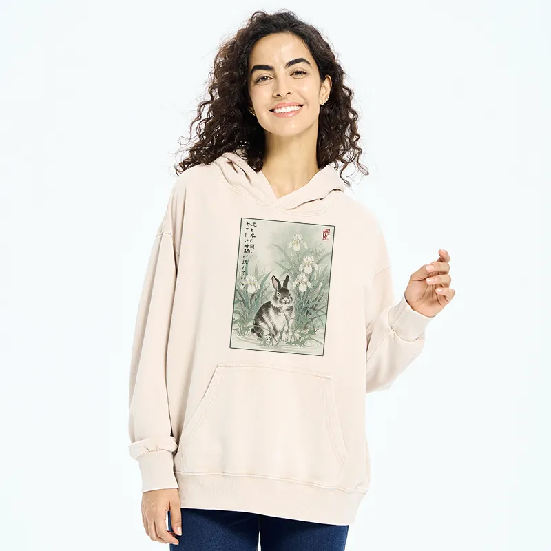 Tokyo-Tiger Little Rabbit Beneath the Blooming Irises Washed Hoodie