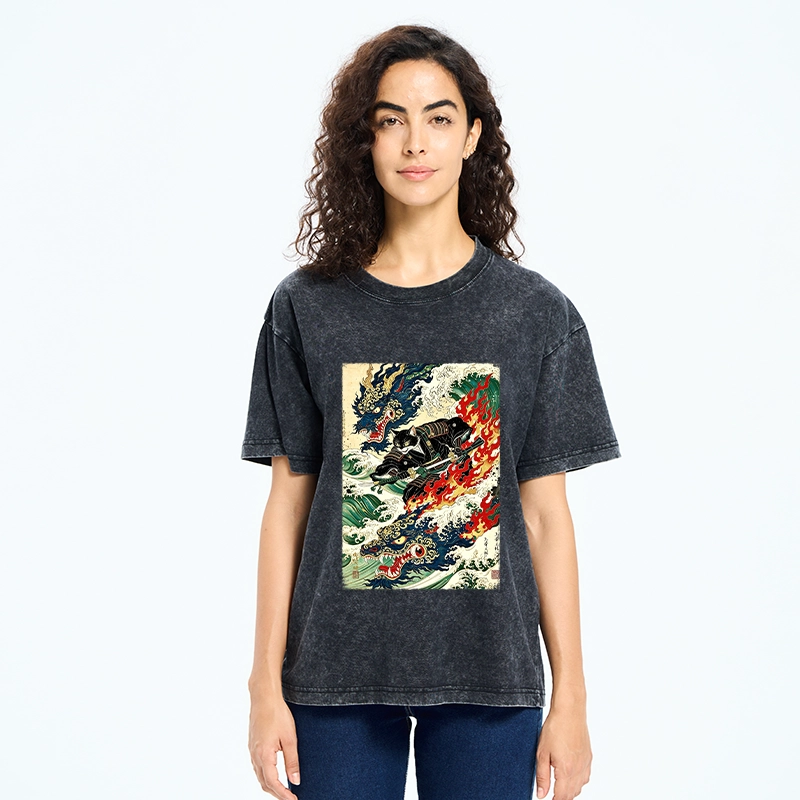 Tokyo‑Tiger Samurai Cat Beast Washed T‑Shirt