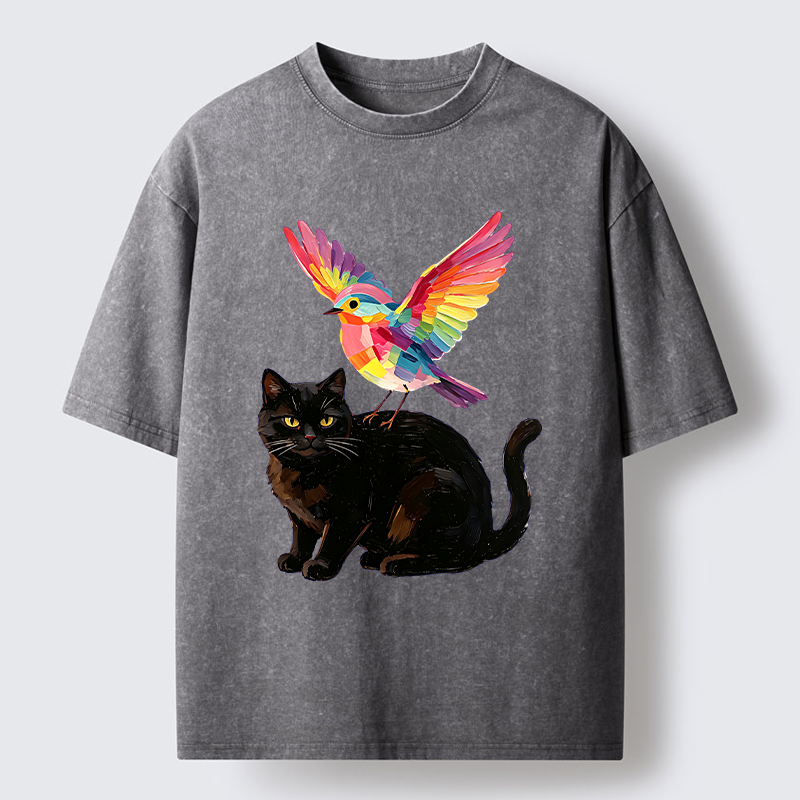 Tokyo‑Tiger Rainbow Bird With Cat Washed T‑Shirt