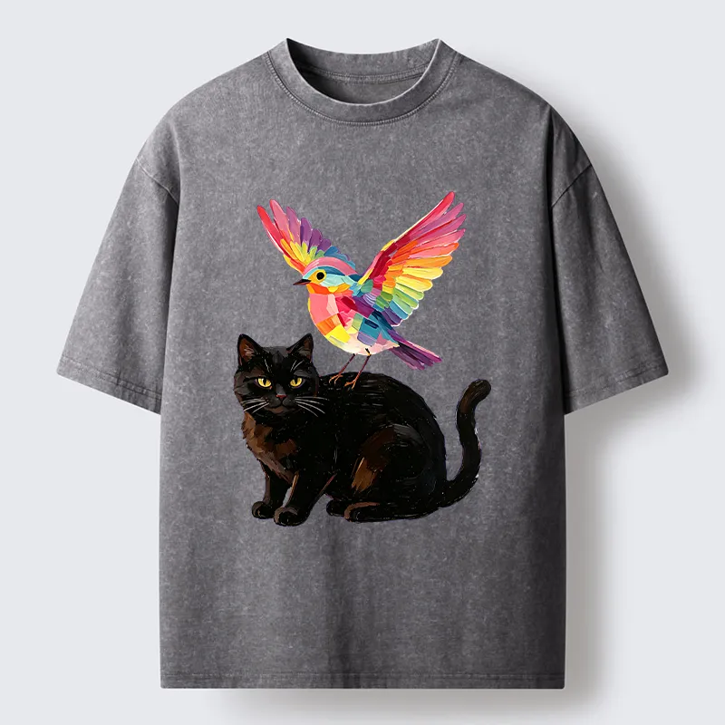 Tokyo‑Tiger Rainbow Bird With Cat Washed T‑Shirt
