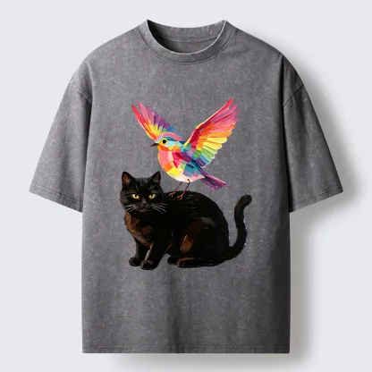 Tokyo‑Tiger Rainbow Bird With Cat Washed T‑Shirt
