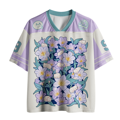 Tokyo-Tiger Sleeping Kittens Among Purple Blooms Mesh Jersey