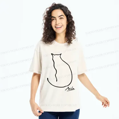 Tokyo-Tiger Simple Drawing Cat Washed T-Shirt
