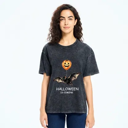 Tokyo‑Tiger Pumpkin Balloon Bat Meme Washed T‑Shirt