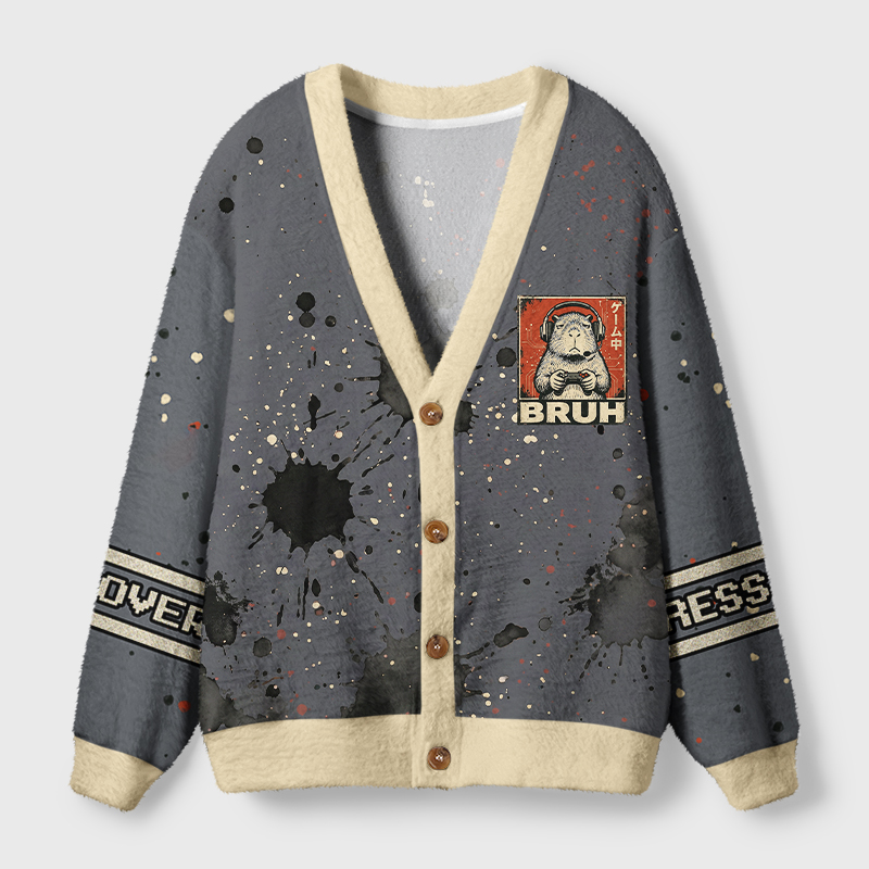 Tokyo-Tiger "BRUH" Capy Gamer Ugly Cardigan Sweater
