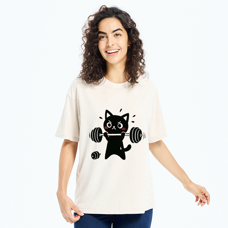 Tokyo-Tiger Black Cat Exercise Washed T-Shirt