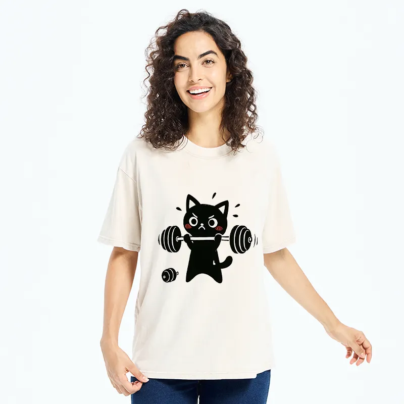 Tokyo-Tiger Black Cat Exercise Washed T-Shirt