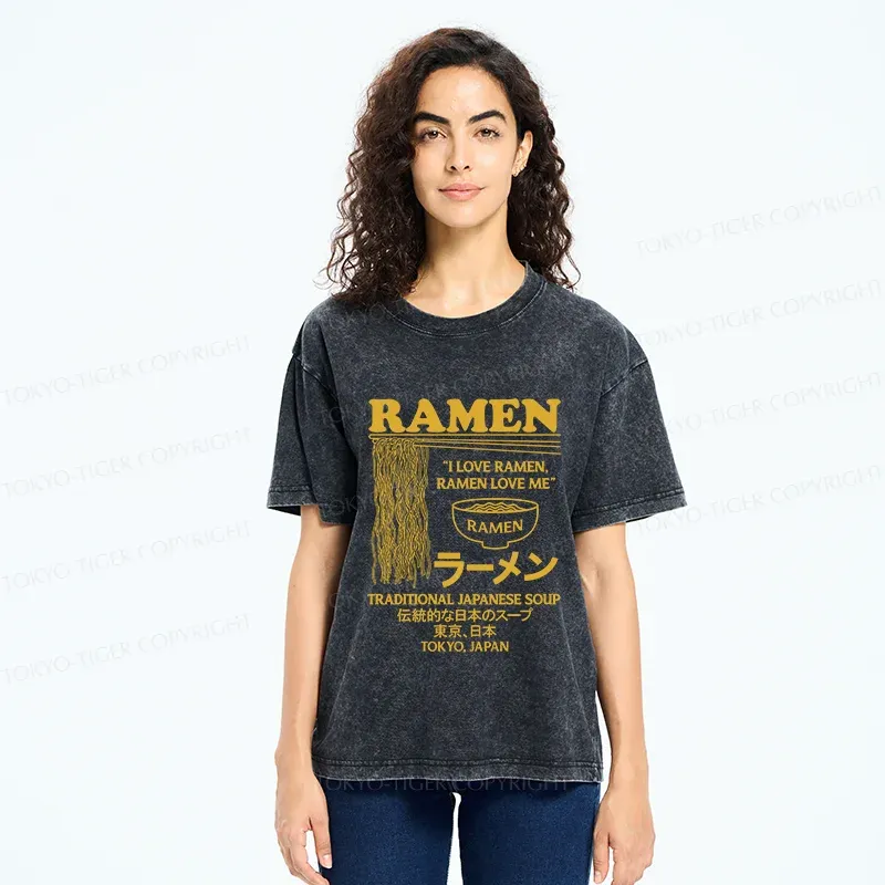 Tokyo-Tiger Retro Ramen Japan Washed T-Shirt