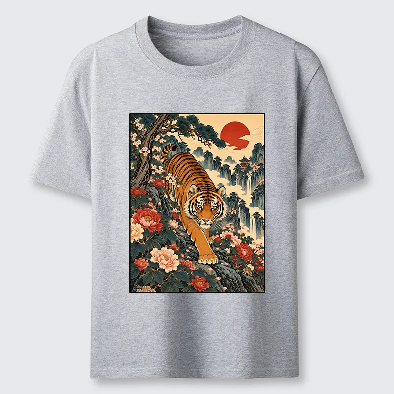 Tokyo-Tiger Vintage Ukiyo Wild Tiger Floral Graphic Classic T-Shirt
