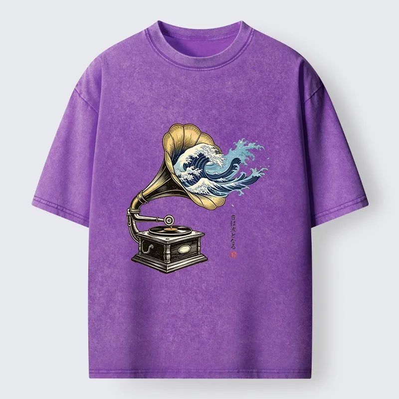 Tokyo‑Tiger Funny Wave Gramophone Washed T‑Shirt