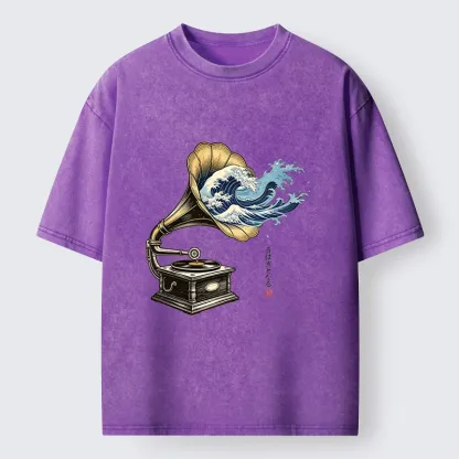 Tokyo‑Tiger Funny Wave Gramophone Washed T‑Shirt