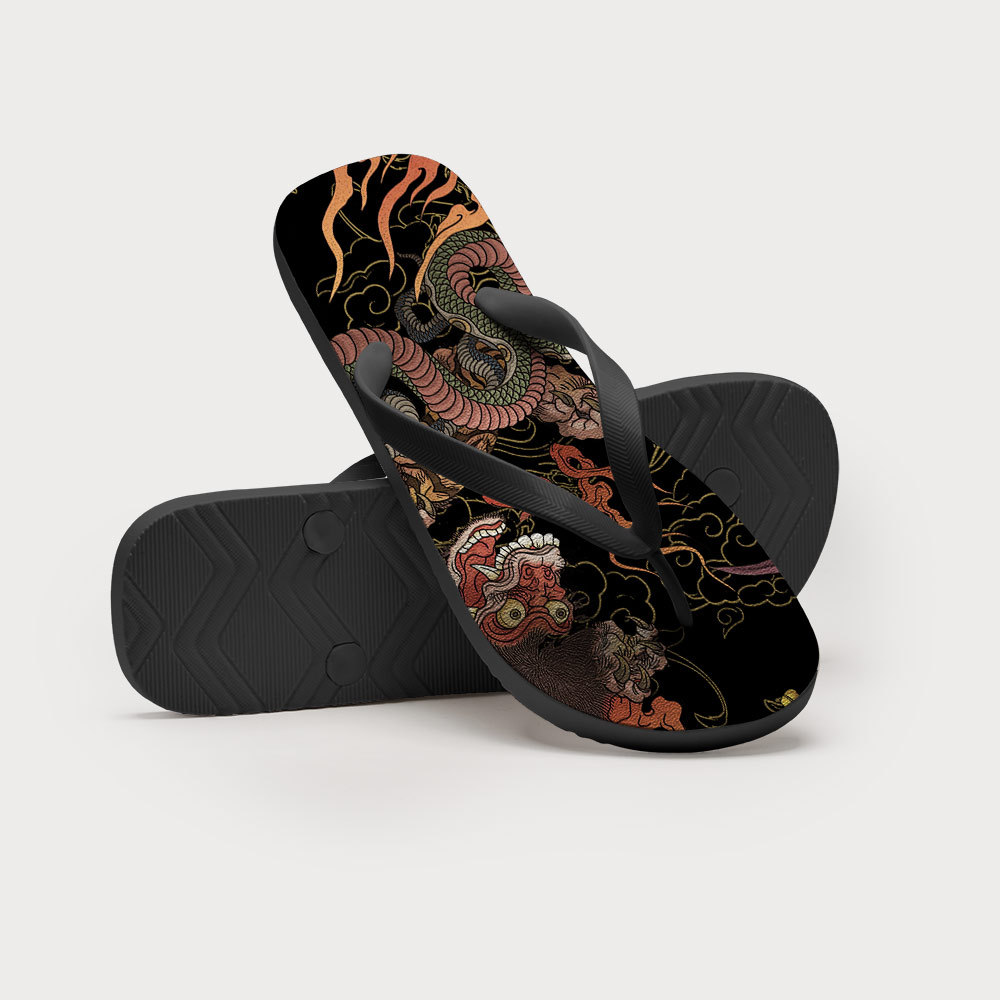 Tokyo-Tiger Japanese Yokai And Skeletons Flip Flops