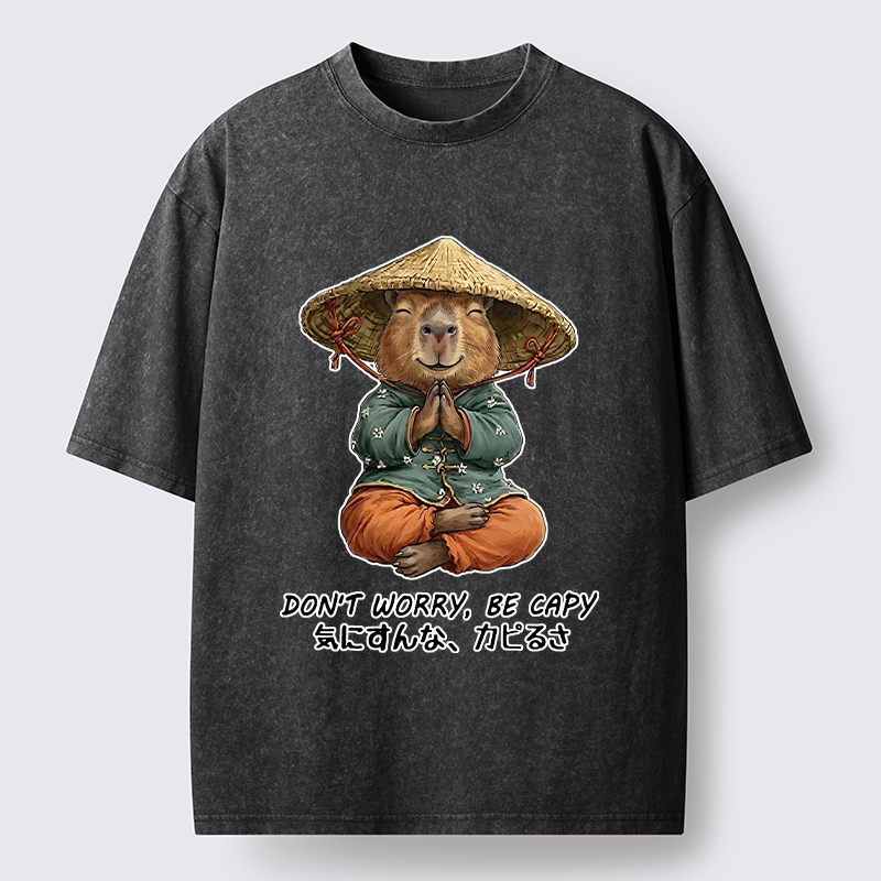 Tokyo-Tiger Zen Capybara Funny Meme Washed T-Shirt
