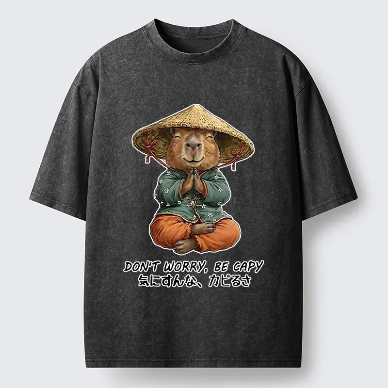 Tokyo-Tiger Zen Capybara Funny Meme Washed T-Shirt