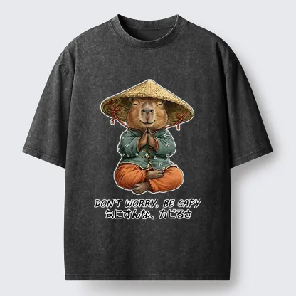 Tokyo-Tiger Zen Capybara Funny Meme Washed T-Shirt