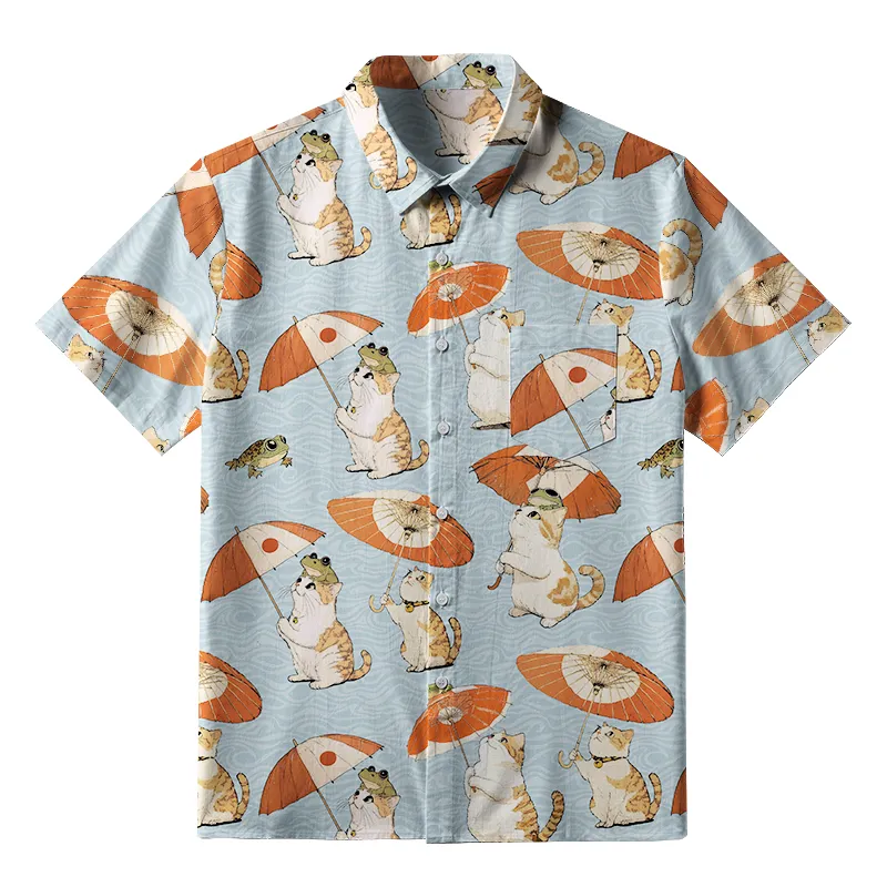Tokyo-Tiger Cat Holding An Umbrella Button-up Shirt