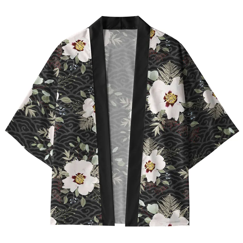 Tokyo-Tiger Flowers Blooming On Ripples Kimono Cardigan
